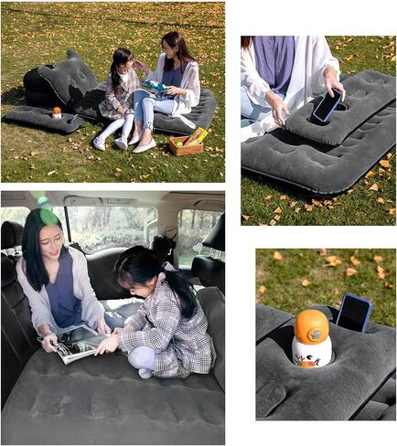 مرتبة هوائية Boiland SUV سميكة ومزدوجة الجوانب، مرتبة سفر متدفقة، مرتبة سيارة قابلة للنفخ مع مضخة هواء كهربائية ووسادتين، سرير نوم للسيارة للمنزل والخارج والسفر (رمادي) in Kuwait