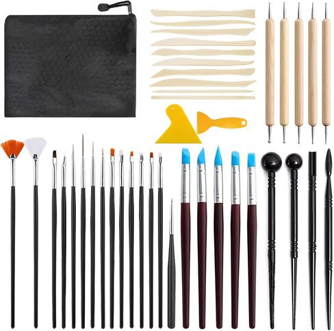 42 Pcs Polymer Clay Tools Set, BetterJonny Carving Modeling Tools with Storage Bag Wooden Handle and Metal Head Pottery Carving Tool Kit for Pottery Craft, Baking, Carving, Molding in Saudi Arabia