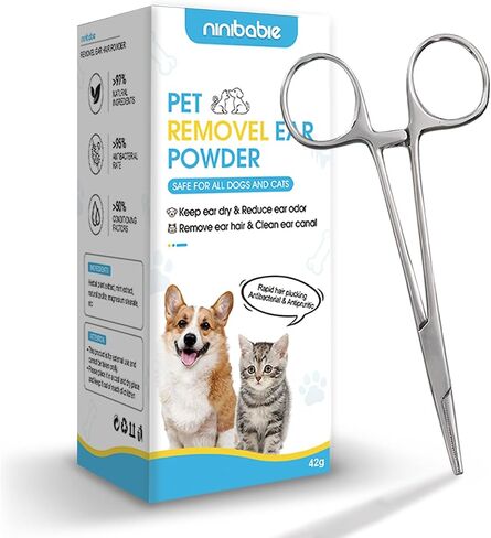 Ninibabie Dog Ear Cleaner,Dog Ear Powder for Hair Removal 42g,Dog Ear Infection Treatment with Pet Ear/Nose Hair Puller Grooming Hemostat,Remove Ear Wax&Odor in Pets in Saudi Arabia