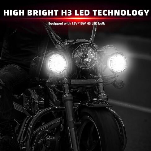 FATECIM 4.5" Motorcycle H3 LED Fog Lights Passing Lamps Driving Auxiliary Lights Spotlights + Housing Bucket with Tri Bar Visor for Harley Honda Kawasaki Suzuki Yamaha Cruiser Chopper Bobber Chrome in Kuwait