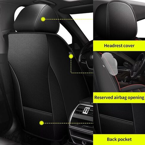 أغطية مقاعد السيارة مناسبة لسيارة Honda Civic 2003-2024 2025: مجموعة كاملة من أغطية مقاعد السيارات الجلدية الفاخرة، واقي مقعد السيارة (5 مقاعد، أسود) in Saudi Arabia