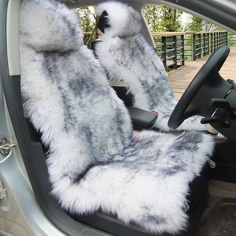 OKAYDA Genuine Australia Sheepskin Seat Cover Fluffy Fur Seat Cover for Cars, Trucks, SUV or Vans (Gray Tips 1 Piece) in Kuwait