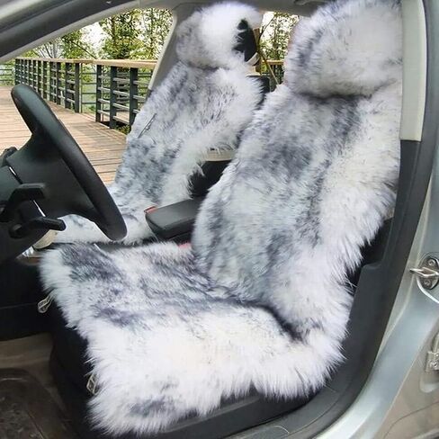 OKAYDA Genuine Australia Sheepskin Seat Cover Fluffy Fur Seat Cover for Cars, Trucks, SUV or Vans (Gray Tips 1 Piece) in Kuwait