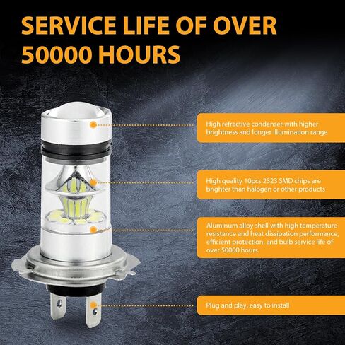 قطعتان من مصابيح الضباب LED للسيارة، قوة عالية 1000LM 100 وات 12-24 فولت، شعاع منخفض للمركبة، ملحقات أضواء السيارات فائقة السطوع مقاومة للماء لسيارة شاحنة المقطورة (الضوء الأبيض #H8/H11) in Saudi Arabia