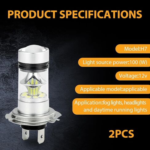 قطعتان من مصابيح الضباب LED للسيارة، قوة عالية 1000LM 100 وات 12-24 فولت، شعاع منخفض للمركبة، ملحقات أضواء السيارات فائقة السطوع مقاومة للماء لسيارة شاحنة المقطورة (الضوء الأبيض #H8/H11) in Saudi Arabia
