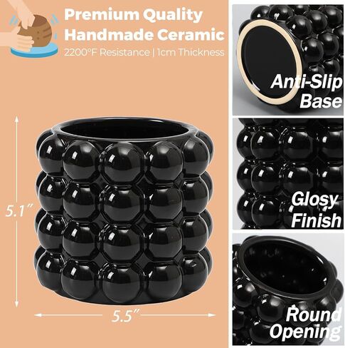 yanwe1 Bubble Vases, Black Ceramic Vases Set of 2, Boho Vases, Tall Vases, Vases, Decorative Vases, Vases Decor , Dining Table, Wedding, Fireplace Mantel, Office, Coffee Table, Black Large+Medium in Kuwait