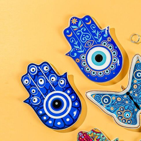 Jewelry Tray, Ring Dish,Decorative White Ceramic Ring Tray for Jewelry, Key Bowl, Friends Sisters Daughter Mother, Evil Eye Hand Jewelry Dish,Hamsa Hand Tray (jewelry tray-Hamsa-01) in Saudi Arabia