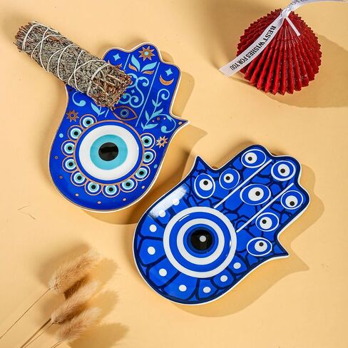 Jewelry Tray, Ring Dish,Decorative White Ceramic Ring Tray for Jewelry, Key Bowl, Friends Sisters Daughter Mother, Evil Eye Hand Jewelry Dish,Hamsa Hand Tray (jewelry tray-Hamsa-01) in Saudi Arabia