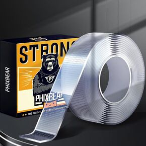Hand Tear Double Sided Tape, Industrial Grade Heavy Duty High Strength Nano Mounting Tape, Suitable for Home Decoration, DIY, Hanging Paintings, Fixing Rug and Cables 1.18in x 16.5ft
