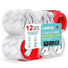 KAMOTA Packing Tape, 18 Rolls Heavy Duty Clear Packaging Tape for Shipping Packaging Moving Sealing, 1.88 inches Wide, 65 Yards Per Roll, Total 1170 Yards with 3 Dispensers