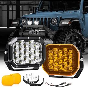 CO LIGHT 220W LED Driving Lights with DRL, 40000 LM Rectangle LED Driving Lights White Amber DRL Spot Flood Combo Beam Auxiliary Spotlight for ATV Trucks Car 4x4 Pickup-2pcs