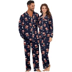 Christmas Couples Matching Pajamas Sets Women Men Xmas Pjs Button Down Sleepwear Long Sleeve Loungewear