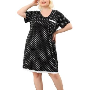 Agnes Orinda Women's Plus Size Nightgown Sleepwear Soft Sleepshirt Short Sleeve Lace Trim Nightshirt Lounge