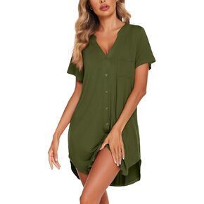 Ekouaer Women Button Down Nightgown V Neck Night Gowns Sleepshirts Short Sleep Shirts