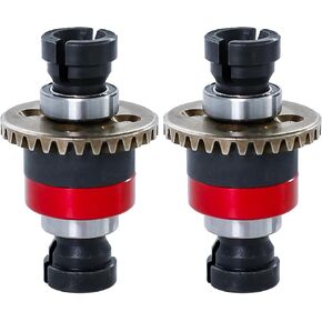 Assembled Differential 30T 0.8Mod for ARRMA 1/18 Granite GROM, Typhon GROM, 1/14 Mojave GROM, 1/12 Losi NASCAR AWD RC Racecar, RC Front & Rear Universal Upgraded Metal Differential 2Pcs (Black/Red)