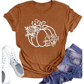 Hello Fall Shirts for Women Leopard Pumpkin Graphic T-Shirts Funny Thanksgiving Gifts Tee Tops