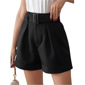 Milumia Women's High Waist Belted Shorts Pleated Roll Hem Wide Leg Shorts