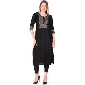 ladyline Rayon Plain Kurti Tunic with Ethnic Patch and Kantha Stitch Hand Work Kurta Top (REK HTP)