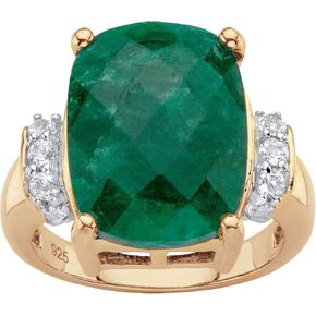 PalmBeach Jewelry Gold-Plated or Sterling Silver Emerald Cut Genuine Gemstone and Round Genuine Tanzanite Cocktail Ring Size 10