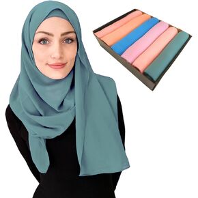 Chiffon Hijabs Variety Box - Set of 6 Islamic Fashion Headscarves Shawls, Neutral, Pastels, Vibrants