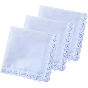 COCOUSM New Ladies White Cotton Handkerchiefs Crochet Lace Hanky -30cm