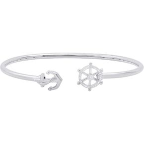Dazzlingrock Collection 0.08 Carat (ctw) Round White Diamond Nautical Wheel Anchor Bangle Bracelet for Women in 925 Sterling Silver