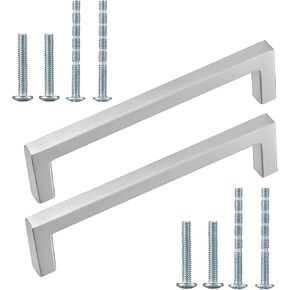 Cabinet Handles 5 Pack 5 Inch (128mm) Solid Aluminium Alloy Square Brushed Nickel Kitchen Cabinet Handles for Cabinets and Drawers Pulls
