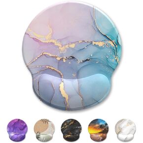 Mouse Pad, Ergonomic Mouse Pad with Wrist Rest, Comfortable Computer Gel Mouse Pad Wrist Support for Laptop, Pain Relief Mousepad with Non-Slip PU Base (Cyan Pink Marble)