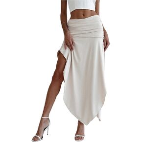 SOLY HUX Women's Ruched Asymmetrical Split Skirt Casual Maxi Skirts