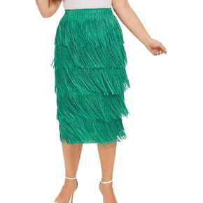 Women Fringe Skirt Elastic Waist Tiered Tassel Bodycon Midi Pencil Skirts for Night-Out Party Daily