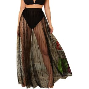 Milumia Women's Sheer Mesh Skirt See Through A Line High Waist Maxi Skirt