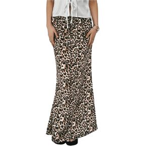 SHENHE Women's Low Rise Drawstring Waist Flare Maxi Skirt Solid Simple Casual Long Skirt