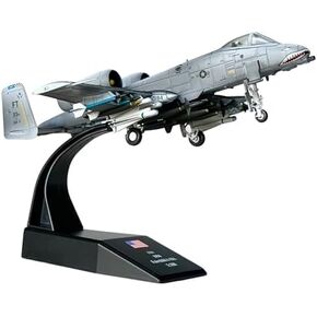 A10 Warthog Fighter Jet Model Plane 1:100 Scale A-10 Warthog Thunderbolt-II Model Airplane Metal Fighter A10 Warthog Model Kit with a Free Bomb Loading Vehicle for Gift and Collection