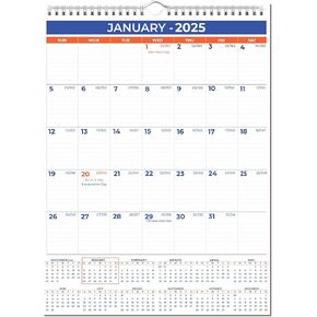 2025 Wall Calendar - January 2025 - December 2025, 12 Monthly Hanging Calendar, 2025 Planner, A4 Size 8.5" x 11", Spiral Binding, Holidays, Julian Dates, Large Blocks, Twin-Wire Binding, Hanging Hook, (1 Pack)
