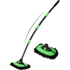 53" 15° Curved Car Wash Brush with Long Handle High Density Chenille Soft Bristle Brush Head Suitable for Cleaning Detail Roof Wheel Windshields Truck SUV RV Window