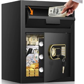 2.6 Cubic Fireproof Depository Safe with Drop Slot, Electronic Anti-Theft Drop Safe for Business with Programmable Numeric Keypad Lock and Spare Keys, Cash Drop Safe Box for Office Home Retail Store