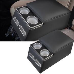 Center Console Organizer with Cup Holder& Phone Holder for Car & Van & Truck Floor Cab Back Bench Seat Armrest Middle Storage Box - Black