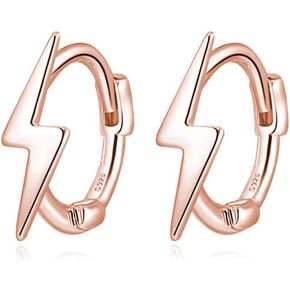 Reffeer Solid 925 Sterling Silver Lightning Bolt Hoop Earrings for Women Teens Lightning Hoop Earrings Cartilage Huggie Earrings