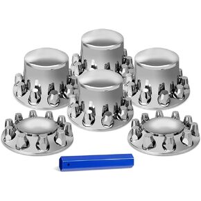 BHTOP 33mm Axle Cover Chrome Dome Combo Kit， ABS Plastic Chromed Hubcaps Wheel Front Axle Cover Set with Thread-On Lug Nut Covers for Semi Truck (2 Front and 4 Rear