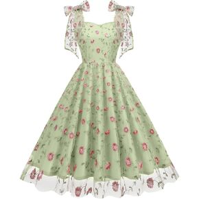 Floral Embroidery Dress for Women Sleeveless Spaghetti Straps Floral Mesh Dress Cocktail Embroidered Tulle Dress