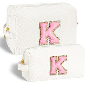 YOOLIFE Travel Makeup Bag Cosmetic Bag, Make Up Bags for Women Large Makeup Bag Skin Care Toiletry Bag Personalized Gifts for Women Her Teen Girlfriend Best Friend Birthday Gifts Mom Teacher R White