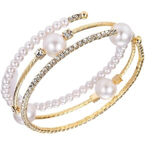 Imitition Pearl Stretch Bracelet Layers Stackable Bangle Bracelet Crystals Pearl Elastic Wristband for Women Wedding Jewelry
