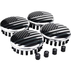(Set of 4) For Chevrolet 3 1/4 inches=83mm Black American USA Flag Wheel Center Caps Covers HubCap fit 18"&20"&22" Rims for Suburban Silverado Tahoe & GMC Sierra Yukon Denali 22837060 9596403 88963143