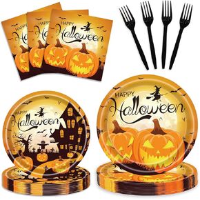 96PCS Halloween Paper Plates and Napkins Party Supplies, Halloween Party Plates Pumpkin Ghost Paper Plates Disposable Tableware Set for Halloween Party Decorations Serves 24 (Halloween)