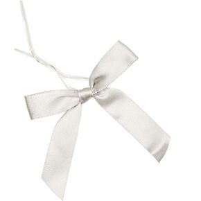 100 Pack Silver Satin Twist Tie Bows for Crafts, Gift Wrapping, Party Favor Bags, Baked Goods (3 in)