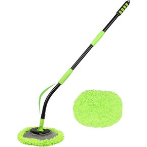 Curved Car Wash Brush Mop 47" with Long Handle Sturdy Metal Pole 3 Grip Points Washing Wand Auto Cleaning Tool Kit Scratch-Free Chenille Microfiber Soft Duster for Cars RV SUV Truck Caravan Van Window