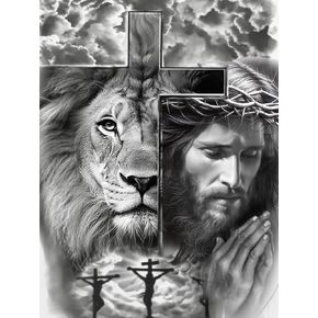 Generic Jesus and Lion Jesus Christ Jesus Lion Jesus Christian Jesus Religious 5D Adult Diamond Art,DIY Diamond Art Painting Kits for Decor canvas 15.7x11.7inch/30x40cm, clear