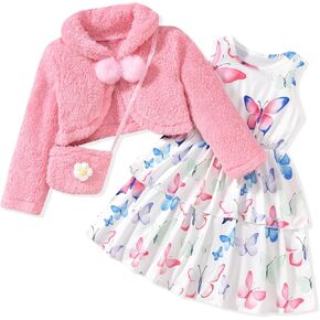 Little Toddler Girls Fall Winter Cardigan Dress Outfit with Bag