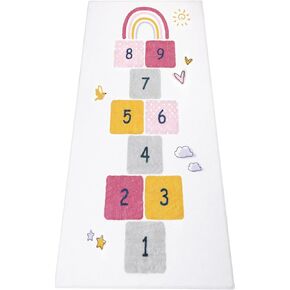 HiiARug Kids Rug 27" x 63" Fun and Educational Playroom Rug Soft Durable Rainbow Hopscotch Rug Floor Carpet Kids' Play Mat for Bedroom, Classroom, Nursery, Gift for Girls & Boys (Pink)
