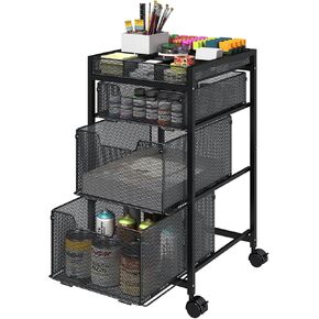 Rolling Utility Cart with 3 Drawers, Craft Organizer and Storage with DIY Divider, Lockable Wheels, Multi-Functional Storage for Art Supplies, Store for Brushes & Paints & Artifacts Small Parts